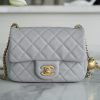 CHANEL 金属球方胖子18CM浅灰色迷你口盖包 AS1786