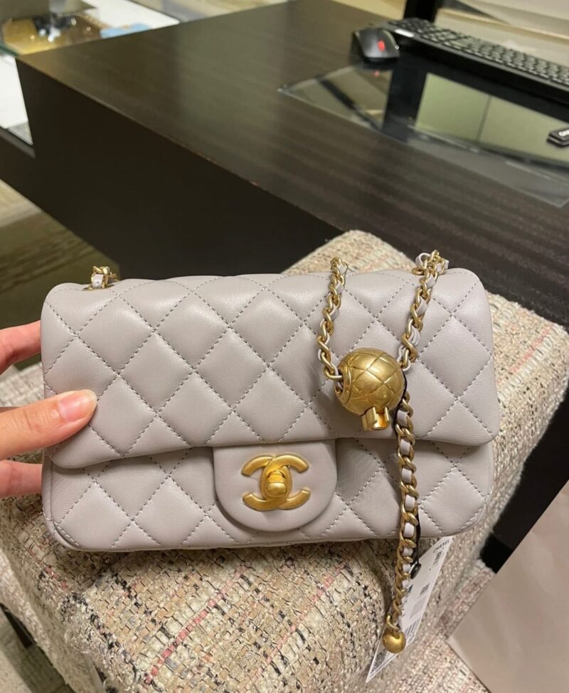 CHANEL CF20CM 浅灰色大Mini金属球口盖包 AS1787 - Image 2