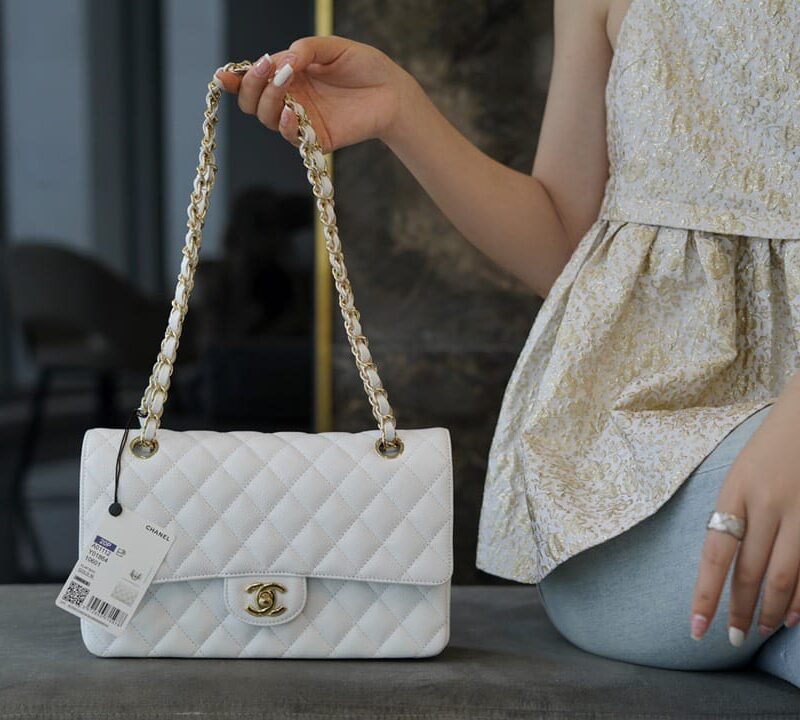 CHANEL CF Classic flap 25CM 正品皮口盖包 A01112白色