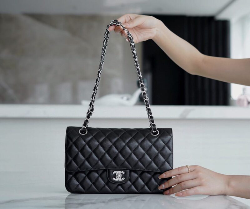 CHANEL CF Classic flap 25CM 正品皮口盖包 A01112黑色/银扣