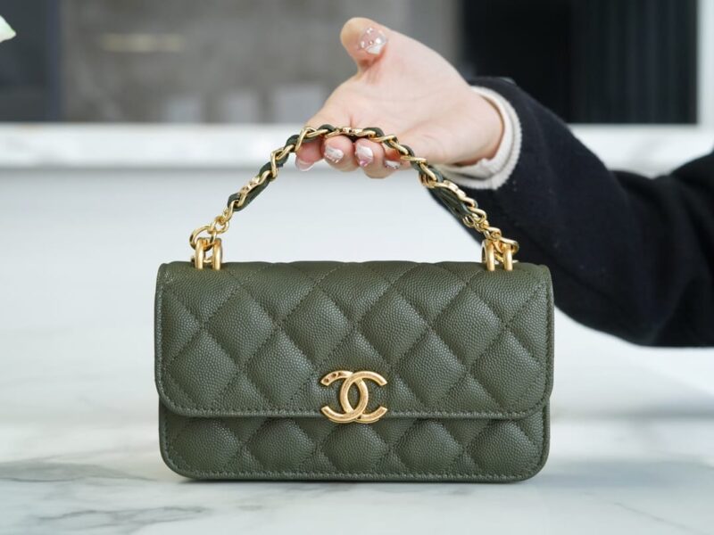 CHANEL 22K 新款链条Mini WOC手机包 AP3021古巴绿