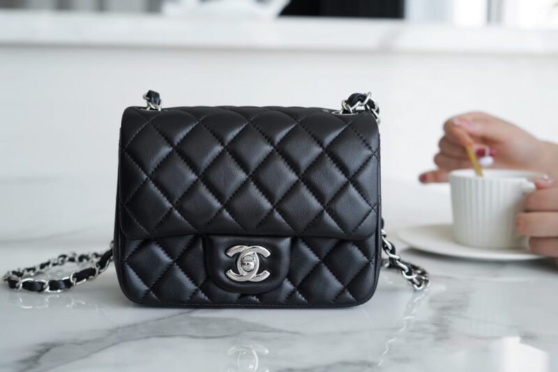 CHANEL CF Classic Flap 正品皮羊皮方胖子经典口盖包 A01115黑色/银扣