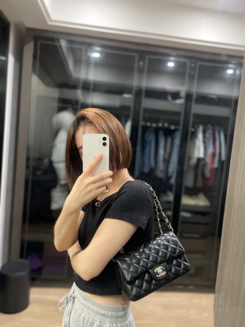 CHANEL Classic Flap CF20CM 正品皮羊皮口盖包 A01116黑色/银扣 - Image 2