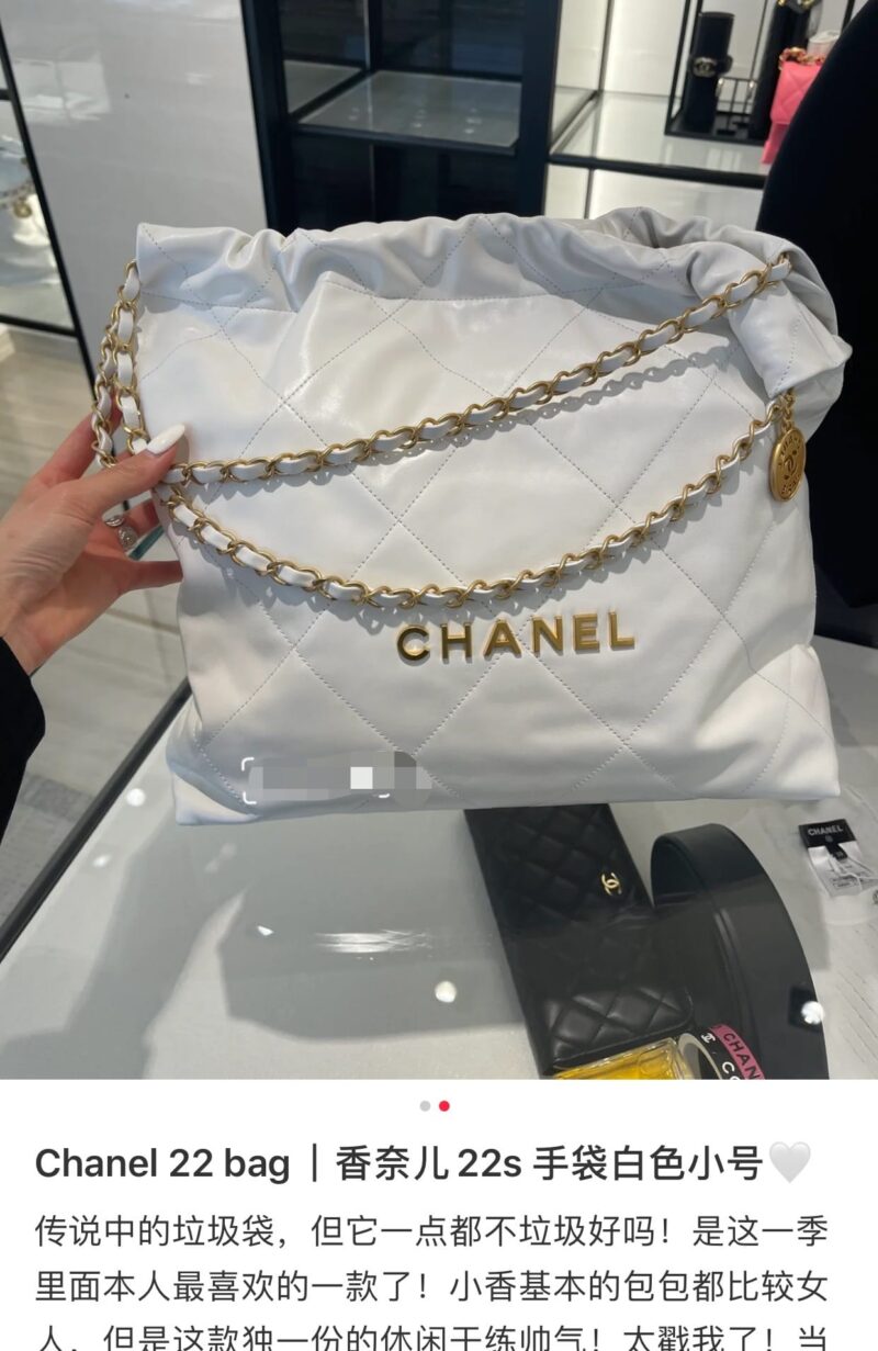 CHANEL 22 小号手袋 AS3260白色金扣 - Image 2