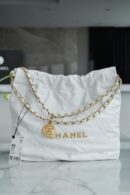 CHANEL 22 小号手袋 AS3260白色金扣