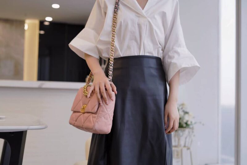 CHANEL 中号30CM 19BAG AS1161蜜桃粉/金扣 - Image 2