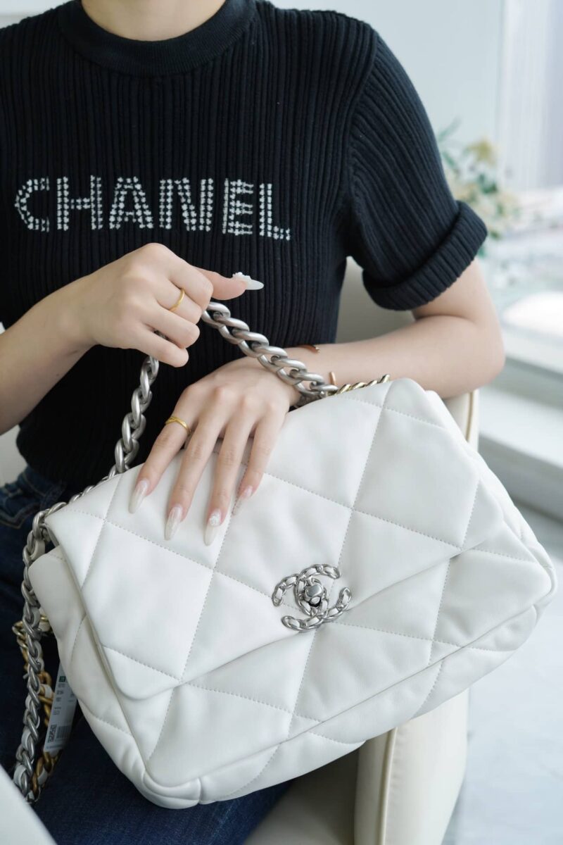 CHANEL 中号30CM 19BAG AS1161白色/银扣 - Image 2