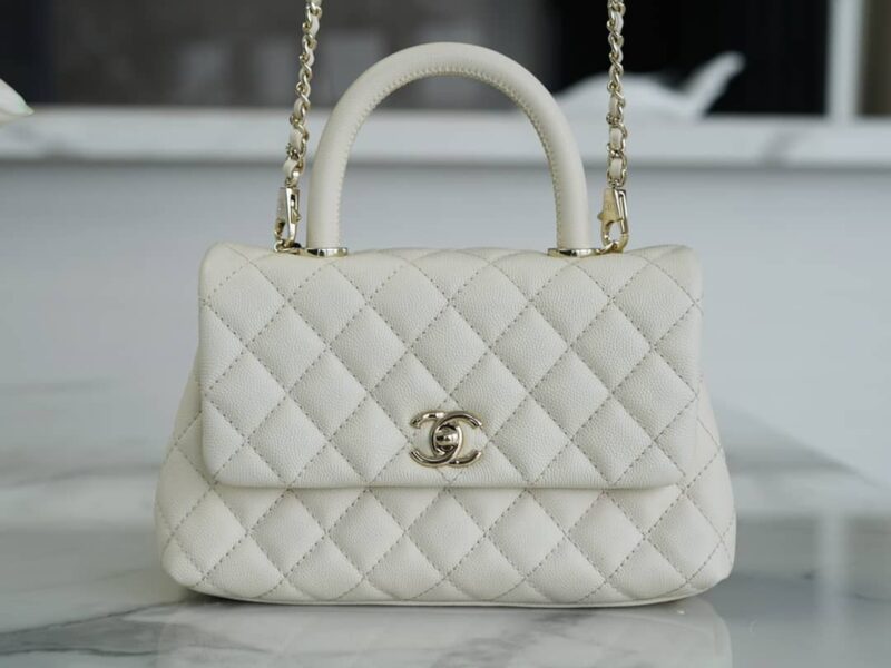 CHANEL CoCo handle 24cm 米白浅金小号手提包 A92990