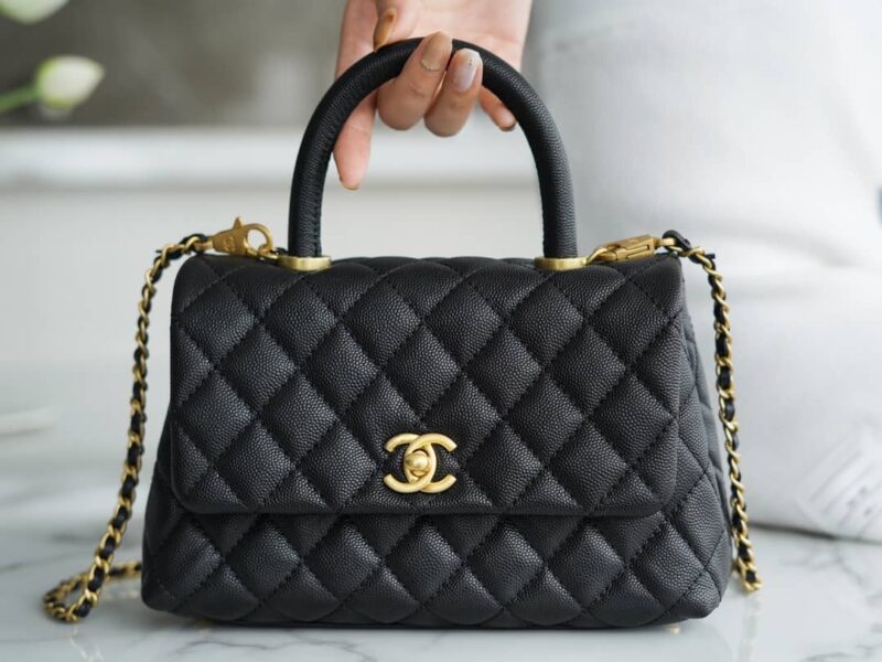 CHANEL CoCo handle 24cm 新款牛皮手柄小号手提包 A92990黑色/金扣