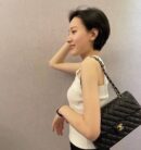 CHANEL CF Classic flap 25CM 进口皮细球纹口盖包 A01112黑色/金扣