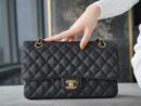 CHANEL CF Classic flap 25CM 进口牛皮大球纹口盖包 A01112黑色/金扣