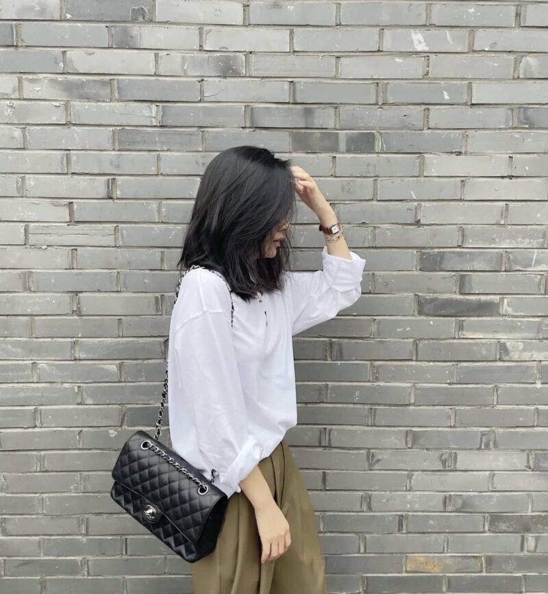 CHANEL CF Classic flap 25CM 进口牛皮大球纹口盖包 A01112黑色/银扣 - Image 2