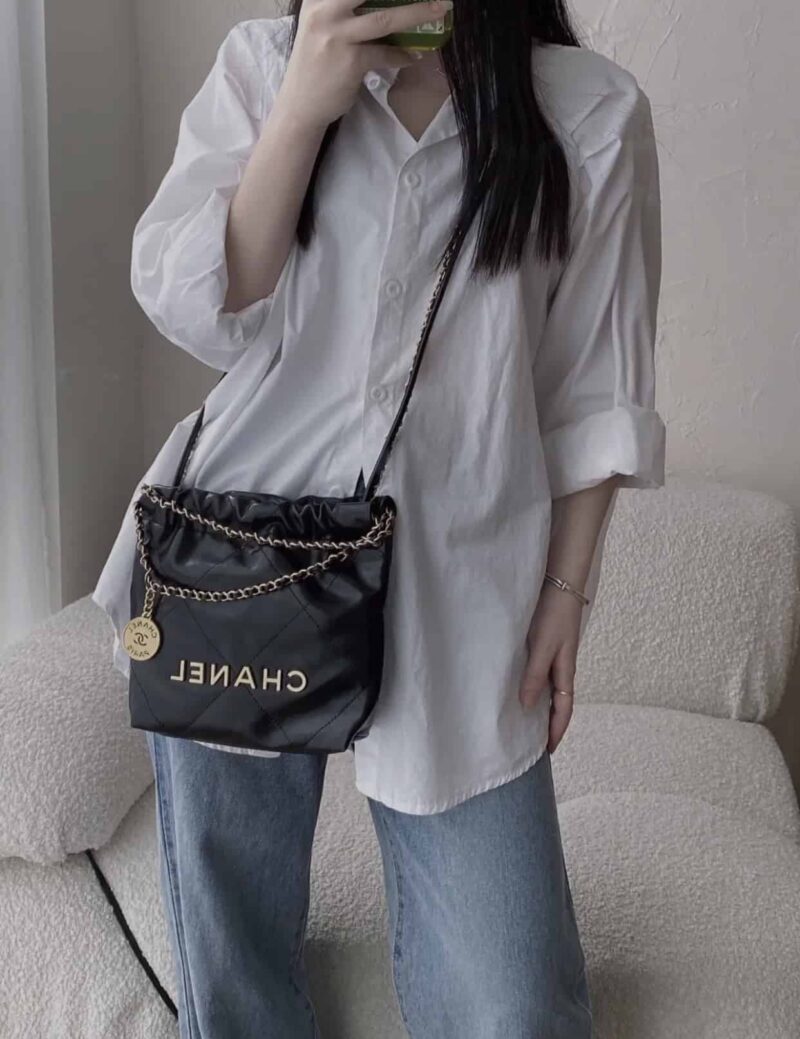 CHANEL 23s春夏新款22Mini bag AS3980黑色/金扣 - Image 2