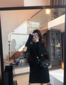 CHANEL 金属球方胖子18CM正品皮黑色迷你口盖包 AS1786