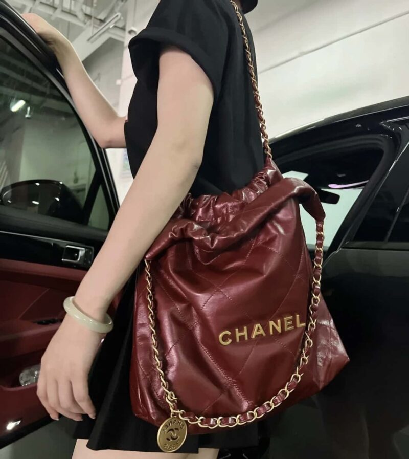 CHANEL 22 小号手袋 AS3260紫红/金扣 - Image 2