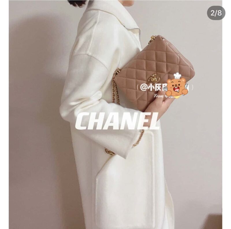 CHANEL 22k 秋冬高级成衣系列 荔枝牛皮方胖子 AS3580奶茶色 - Image 2