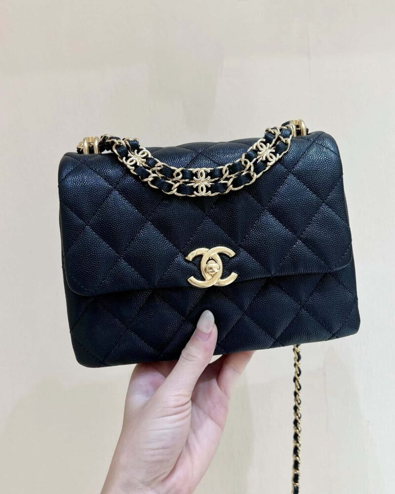 CHANEL 22k 秋冬高级成衣系列 荔枝牛皮方胖子 AS3580黑色
