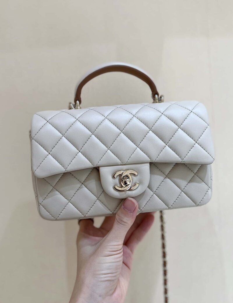 CHANEL 经典之cf mini handle 20CM AS2431杏色拼焦糖色