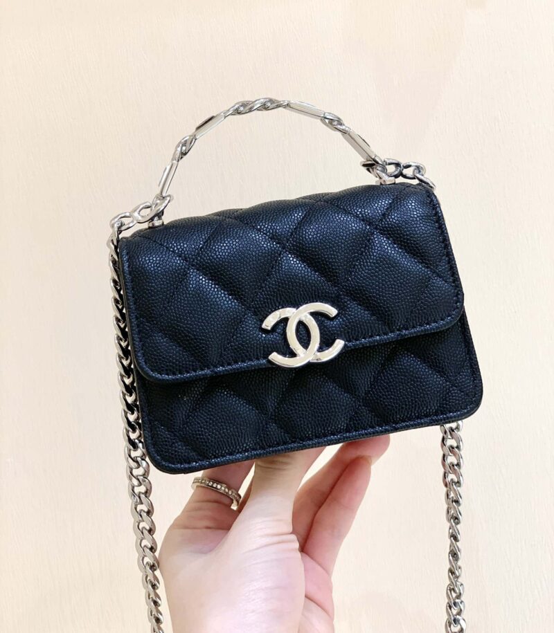 CHANEL 2022cc 春夏系列 珐琅手柄小挎包 AP2758黑色