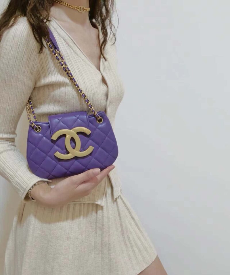 CHANEL 24C 早春度假系列 大双C复古邮差包 AS4609紫色 - Image 2