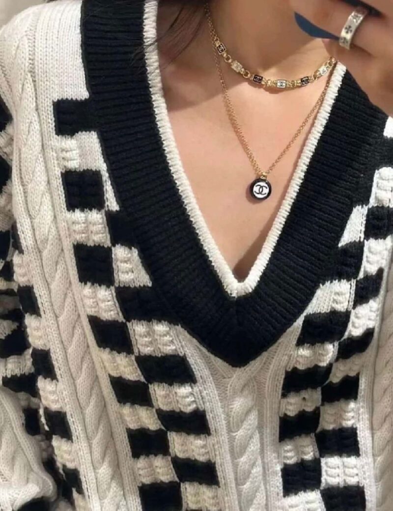 ☀️☑️ 香奈儿双c黑白珐琅方块颈链项链 ☀️ - Image 4