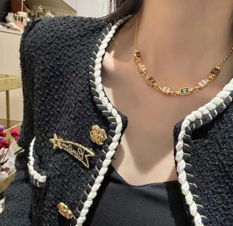 ☀️☑️ 香奈儿双c黑白珐琅方块颈链项链 ☀️ - Image 6