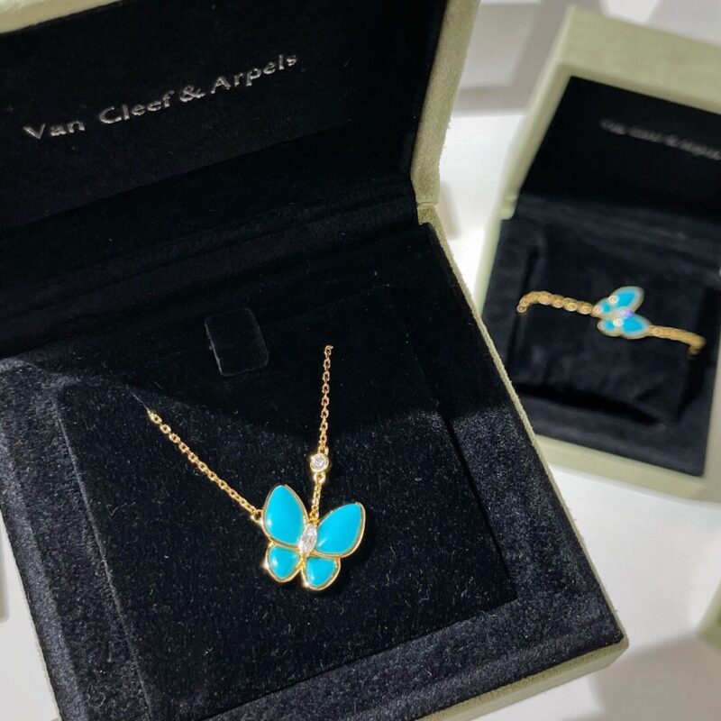 Van Cleef &Arpels 梵克雅宝蓝色蝴蝶项链手链耳拍戒指 - Image 4