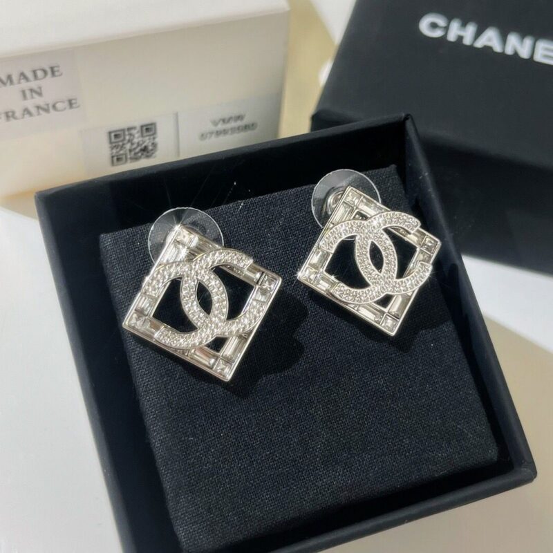 CHANEL香奈儿双c菱形方形耳钉耳环