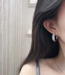 原单货K MIU MIU缪缪满钻字母耳钉耳环