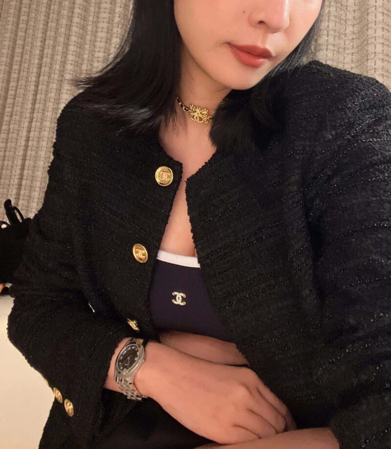 ☀️☑️ 香奈儿双c方形花朵黑皮绳项链颈链choker ☀️ - Image 8