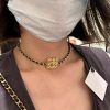 ☀️☑️ 香奈儿双c方形花朵黑皮绳项链颈链choker ☀️