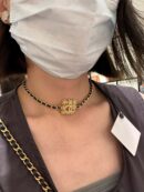 ☀️☑️ 香奈儿双c方形花朵黑皮绳项链颈链choker ☀️