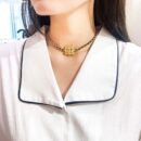 ☀️☑️ 香奈儿双c方形花朵黑皮绳项链颈链choker ☀️