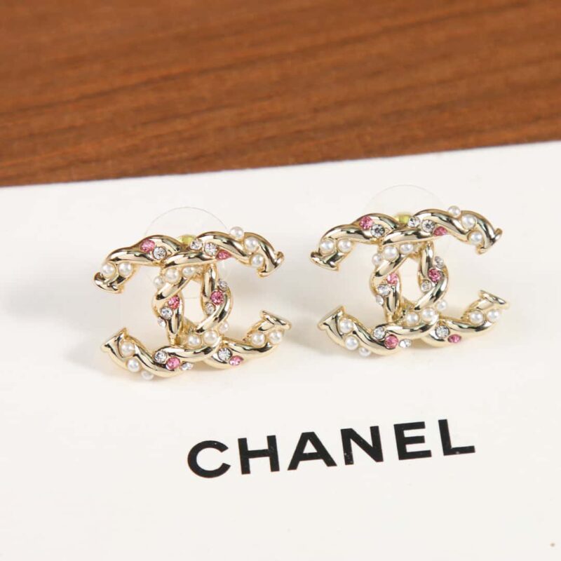 ☑️CHANEL香奈儿c1双c粉钻珍珠耳钉耳环 - Image 4