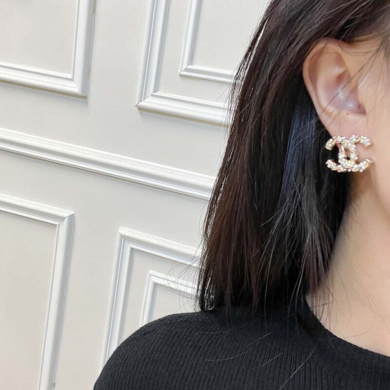 ☑️CHANEL香奈儿c1双c粉钻珍珠耳钉耳环 - Image 5