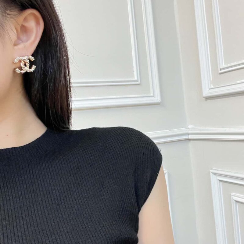 ☑️CHANEL香奈儿c1双c粉钻珍珠耳钉耳环 - Image 7