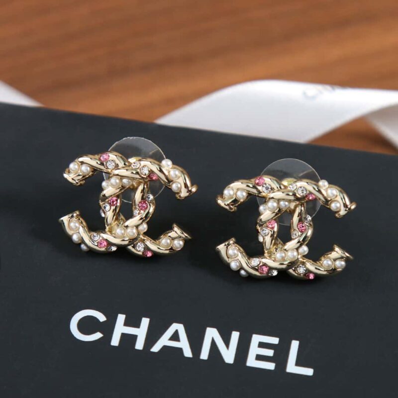 ☑️CHANEL香奈儿c1双c粉钻珍珠耳钉耳环 - Image 8