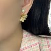 DIOR迪奥大小珍珠满钻四叶草CD耳钉耳环