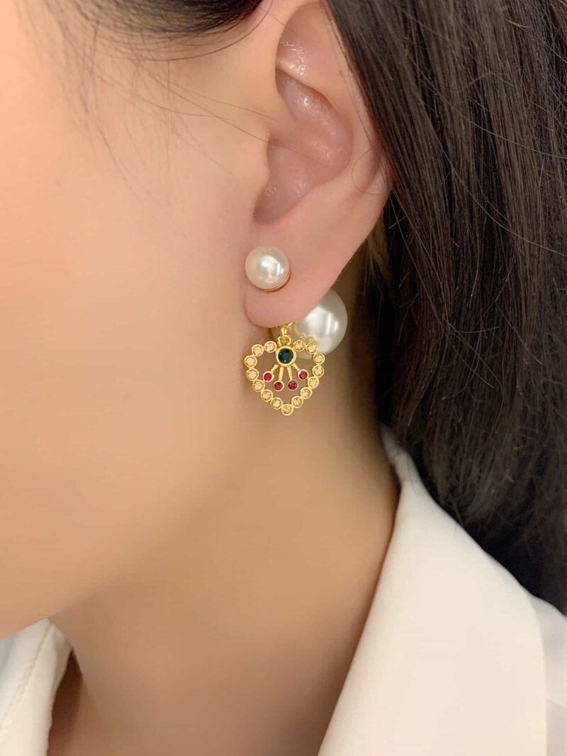 DIOR迪奥桃心大小珍珠耳钉耳环 - Image 4