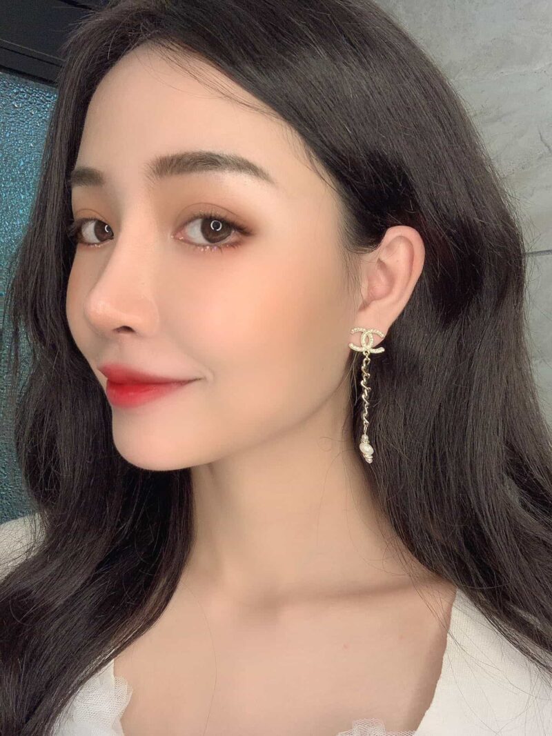 20CHANEL香奈儿黑皮绳双c耳钉耳环 - Image 3