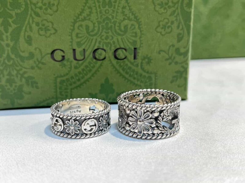 Gucci古驰双G雏菊纯银戒指