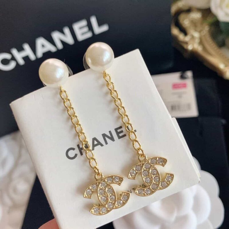 20CHANEL香奈儿双c珍珠耳钉耳环