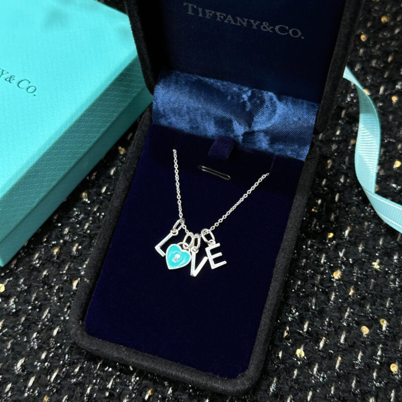 ☀Tiffany&Co.蒂芙尼LOVE字母蓝色爱心桃心项链 - Image 4