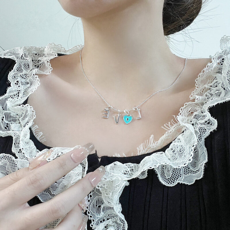 ☀Tiffany&Co.蒂芙尼LOVE字母蓝色爱心桃心项链 - Image 5