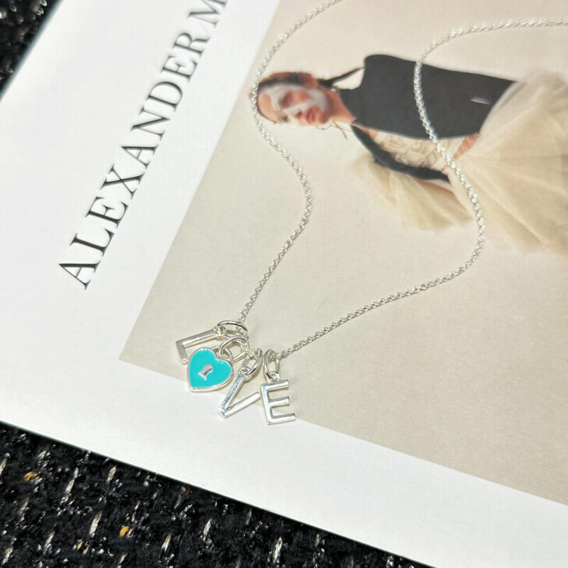 ☀Tiffany&Co.蒂芙尼LOVE字母蓝色爱心桃心项链 - Image 6