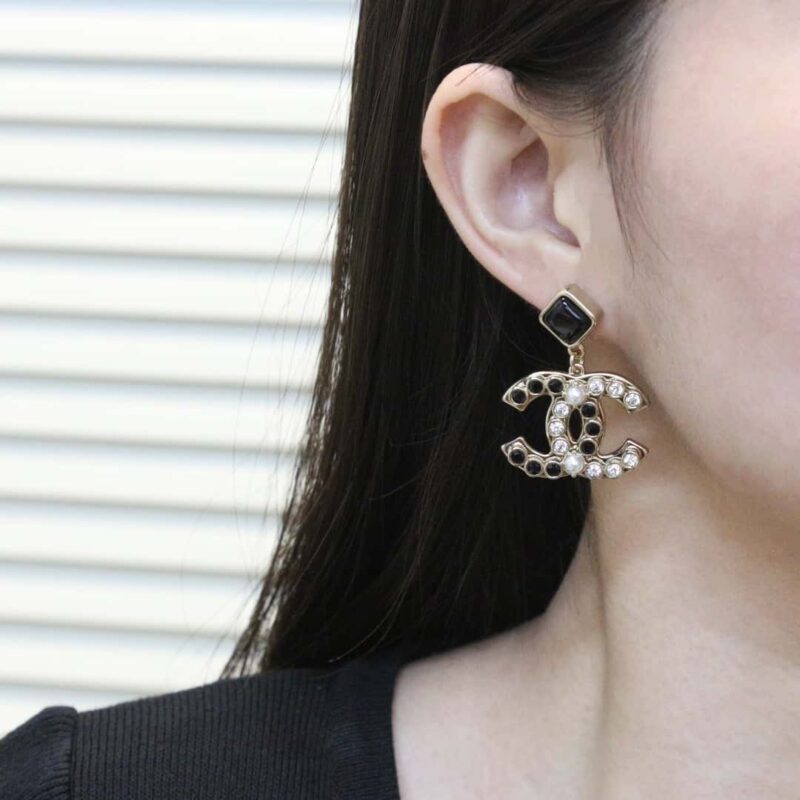 ☀️☑️ 香奈儿c2双c菱形黑钻耳钉耳环 ☀️ - Image 5
