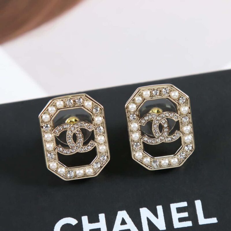 ☑️CHANEL香奈儿c1双c八边形珍珠耳钉耳环 - Image 6