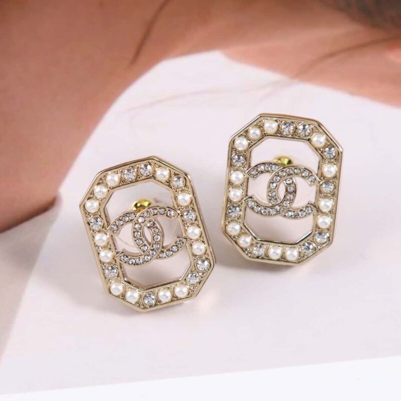 ☑️CHANEL香奈儿c1双c八边形珍珠耳钉耳环 - Image 9
