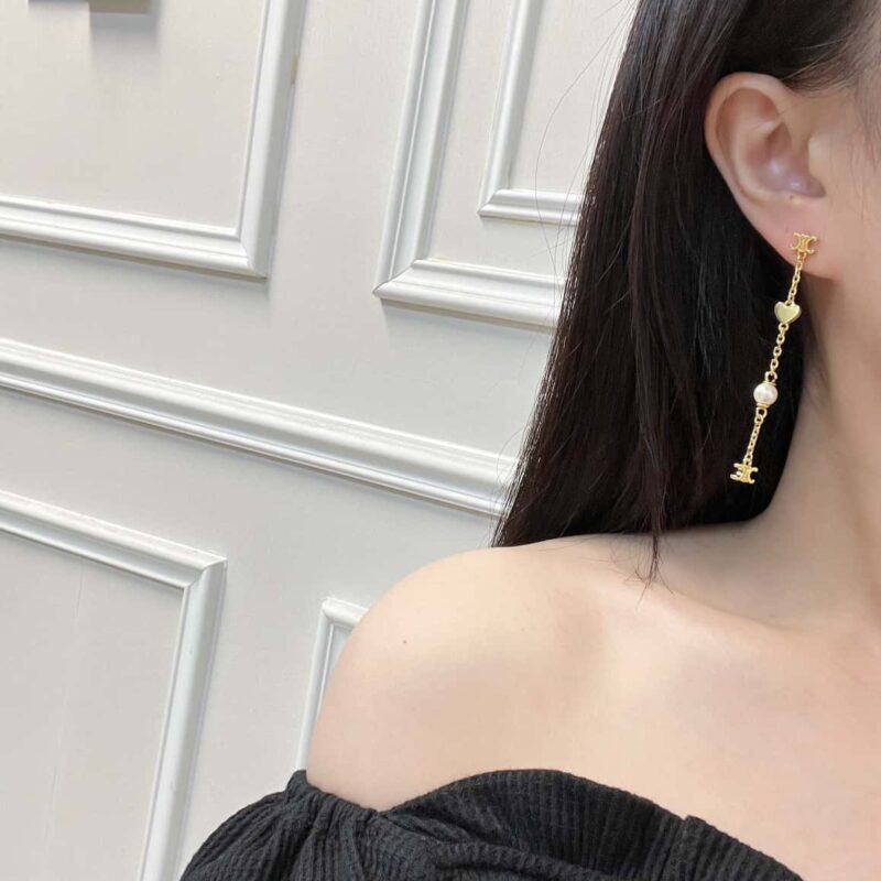 ☀️☑️ Celine瑟琳凯旋门桃心爱心珍珠耳钉耳环 - Image 5