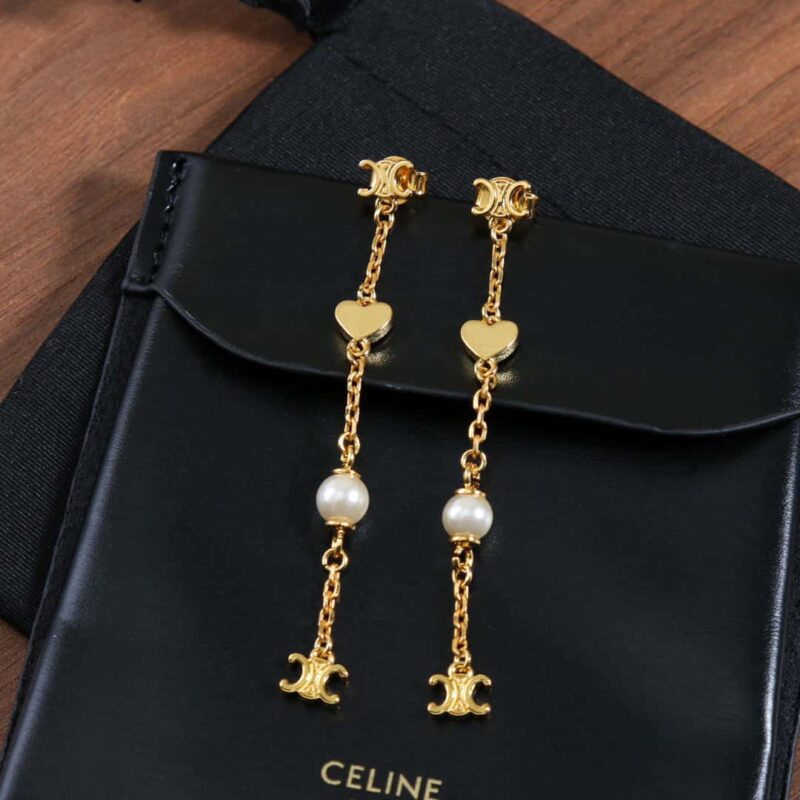 ☀️☑️ Celine瑟琳凯旋门桃心爱心珍珠耳钉耳环 - Image 8